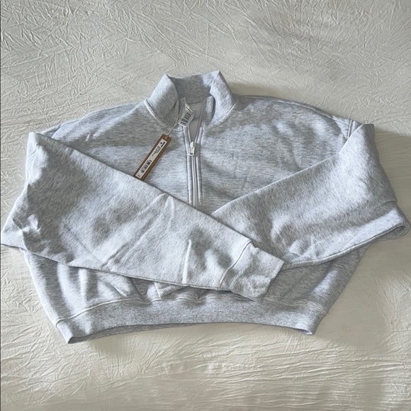 Skims Gray Cotton Fleece Cropped Half-Zip - Picture 1 of 2